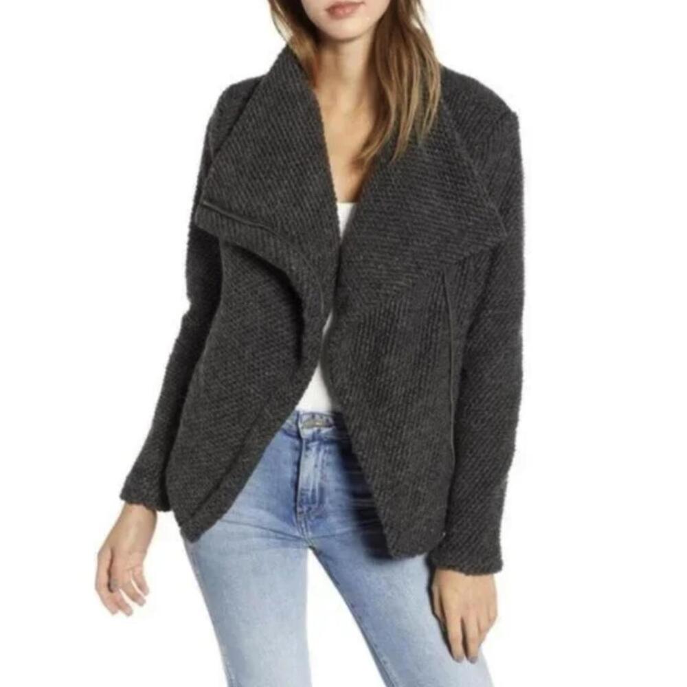 Blank NYC Tweedy Gray Knit Wool Blend Sweater Full Zip Coat - Size - Small